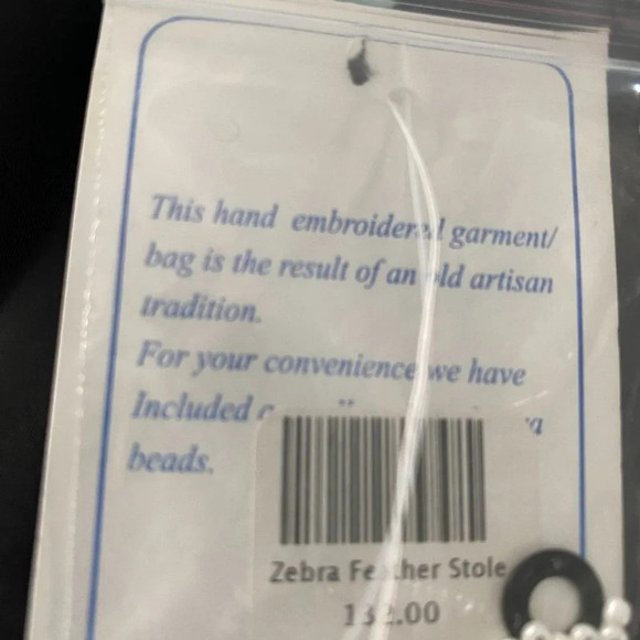 Pashmina Wool Shawl with Silky Tassel Fringe Feathers and Beading NWT - Picture 11 of 14